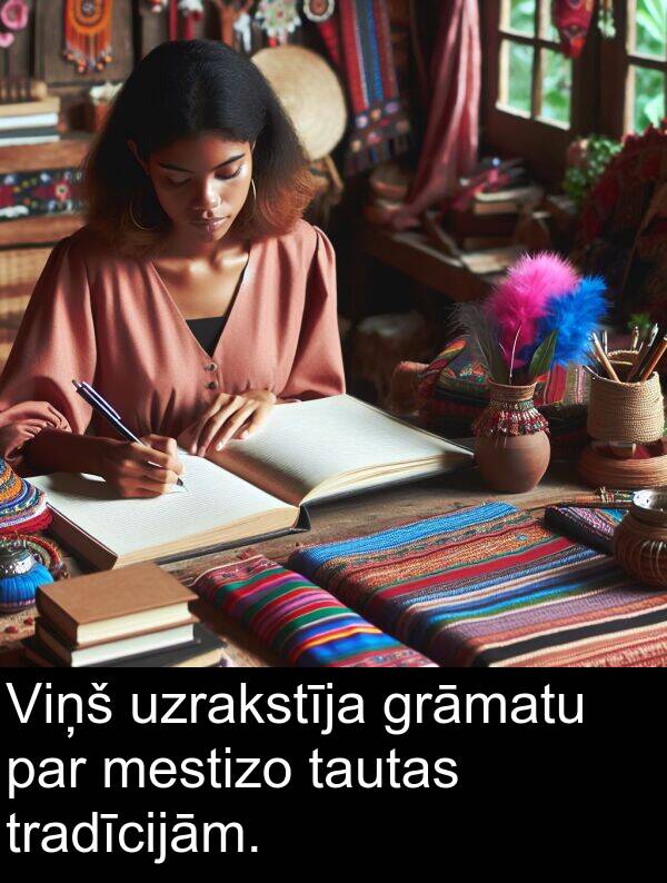 mestizo: Viņš uzrakstīja grāmatu par mestizo tautas tradīcijām.