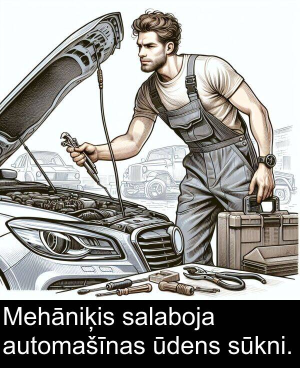 salaboja: Mehāniķis salaboja automašīnas ūdens sūkni.
