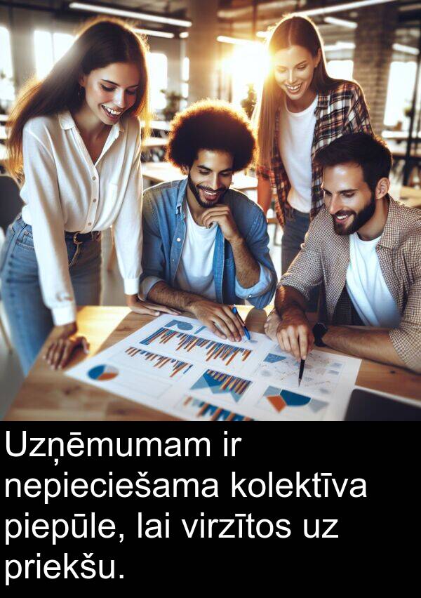 kolektīva: Uzņēmumam ir nepieciešama kolektīva piepūle, lai virzītos uz priekšu.