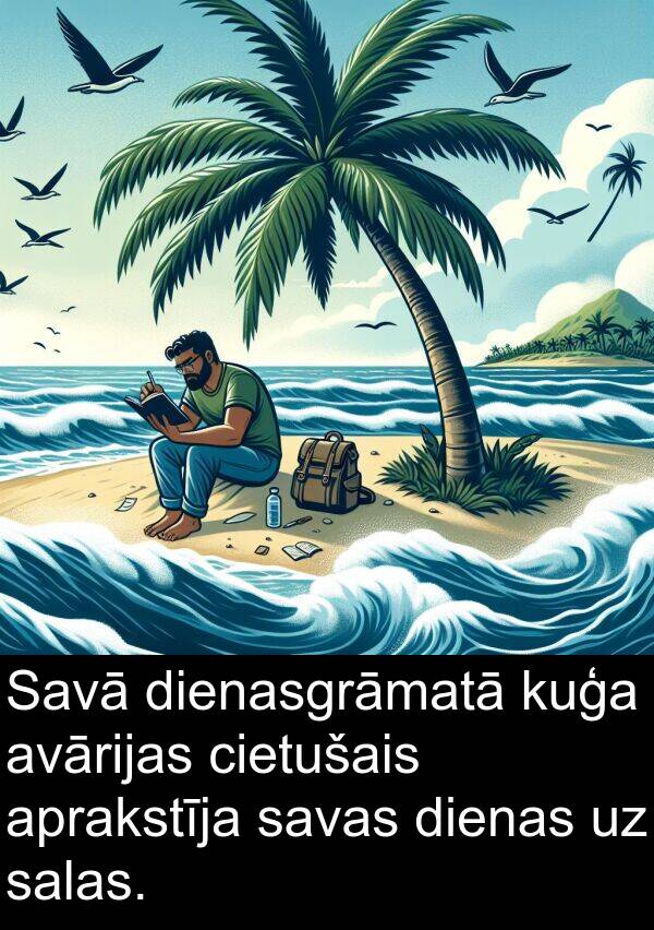 kuģa: Savā dienasgrāmatā kuģa avārijas cietušais aprakstīja savas dienas uz salas.