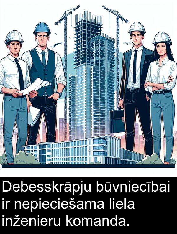 komanda: Debesskrāpju būvniecībai ir nepieciešama liela inženieru komanda.