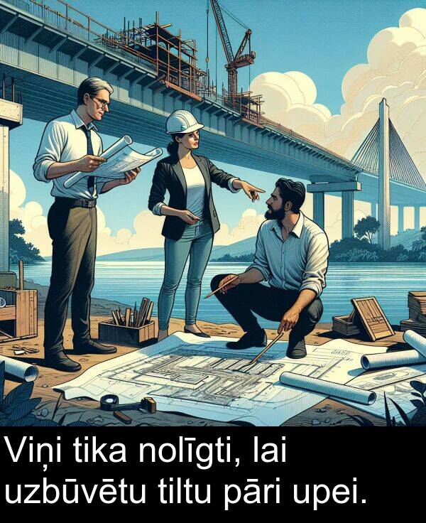 nolīgti: Viņi tika nolīgti, lai uzbūvētu tiltu pāri upei.