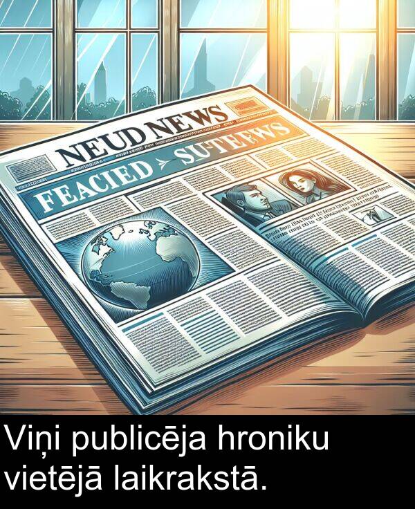 laikrakstā: Viņi publicēja hroniku vietējā laikrakstā.