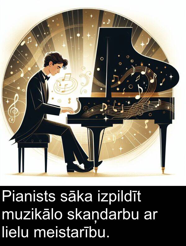 lielu: Pianists sāka izpildīt muzikālo skaņdarbu ar lielu meistarību.
