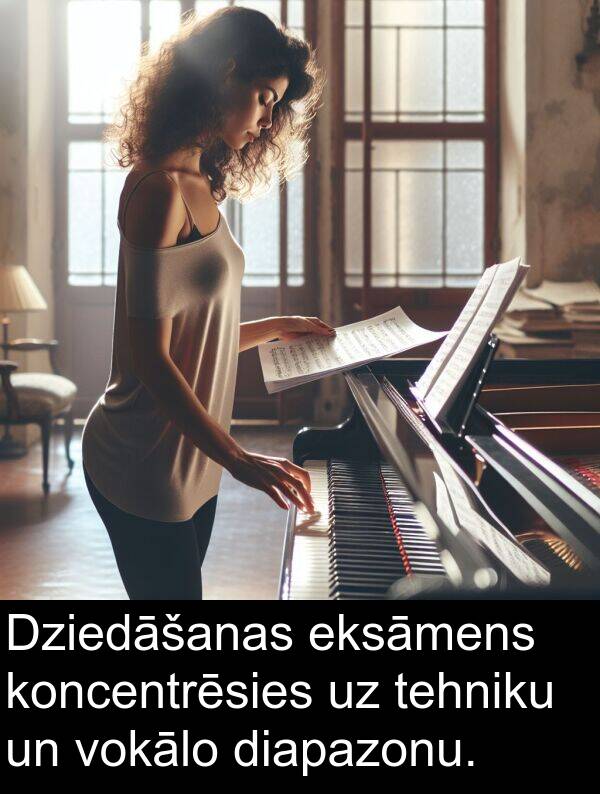 eksāmens: Dziedāšanas eksāmens koncentrēsies uz tehniku un vokālo diapazonu.