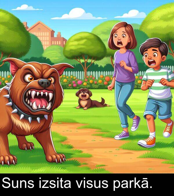 parkā: Suns izsita visus parkā.