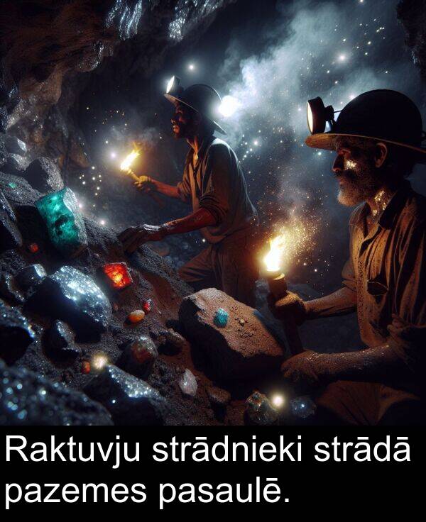 pasaulē: Raktuvju strādnieki strādā pazemes pasaulē.