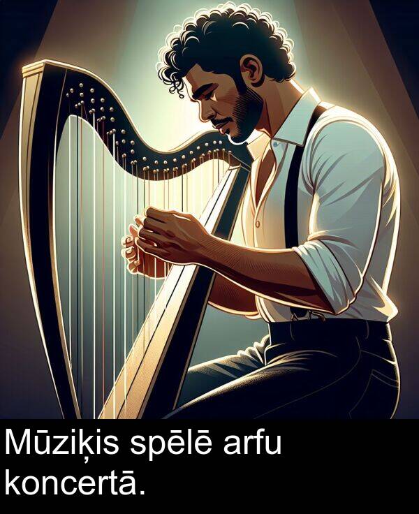 koncertā: Mūziķis spēlē arfu koncertā.