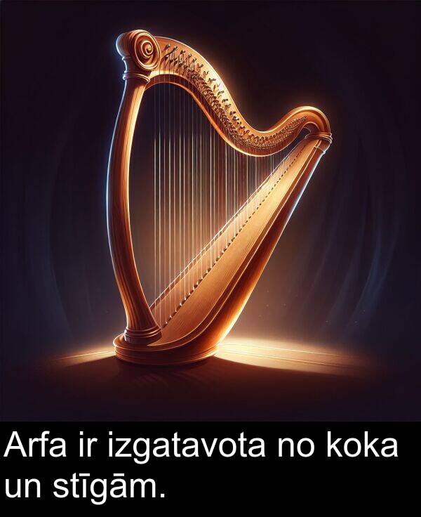 koka: Arfa ir izgatavota no koka un stīgām.