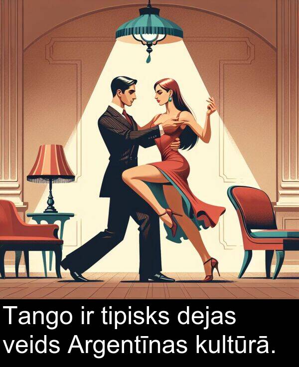 kultūrā: Tango ir tipisks dejas veids Argentīnas kultūrā.
