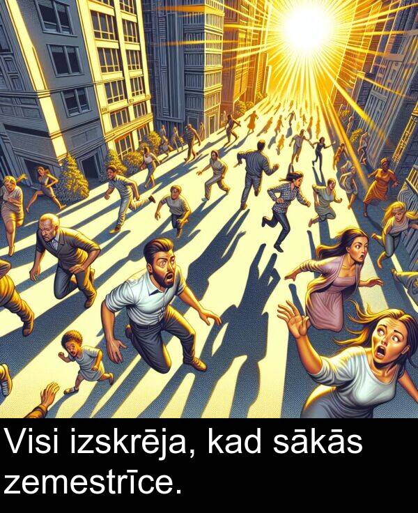 zemestrīce: Visi izskrēja, kad sākās zemestrīce.