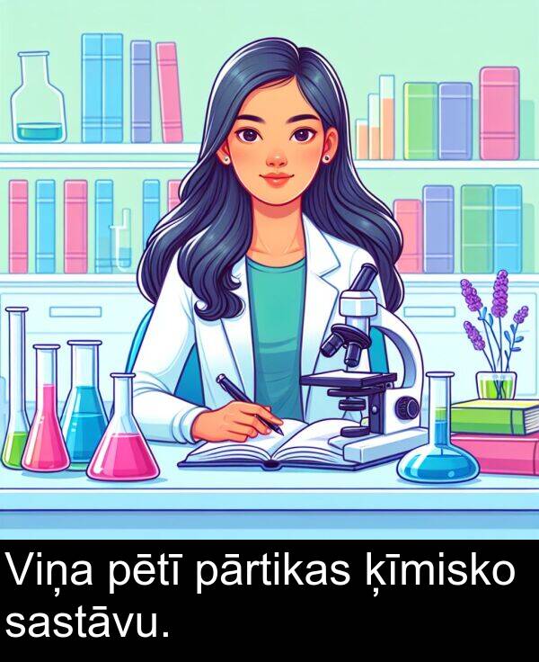 ķīmisko: Viņa pētī pārtikas ķīmisko sastāvu.
