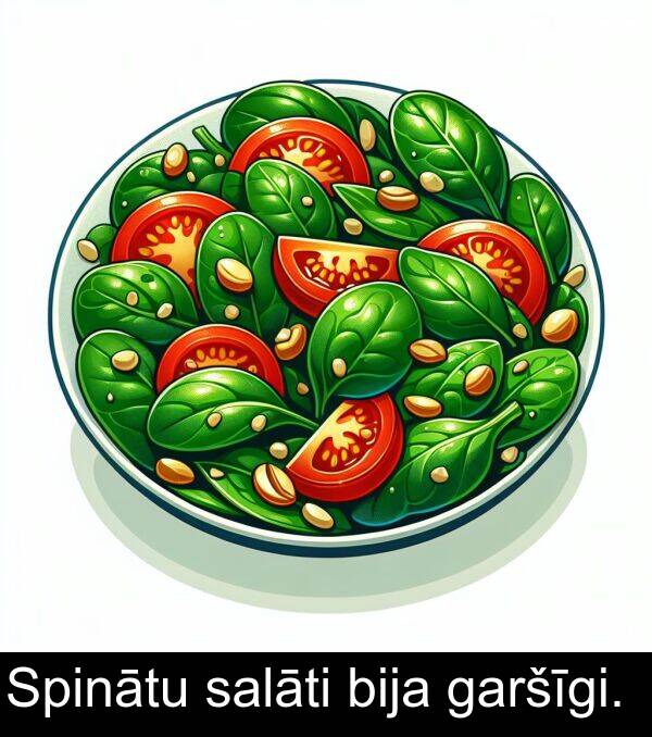 salāti: Spinātu salāti bija garšīgi.