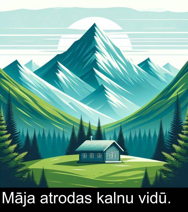 atrodas: Māja atrodas kalnu vidū.