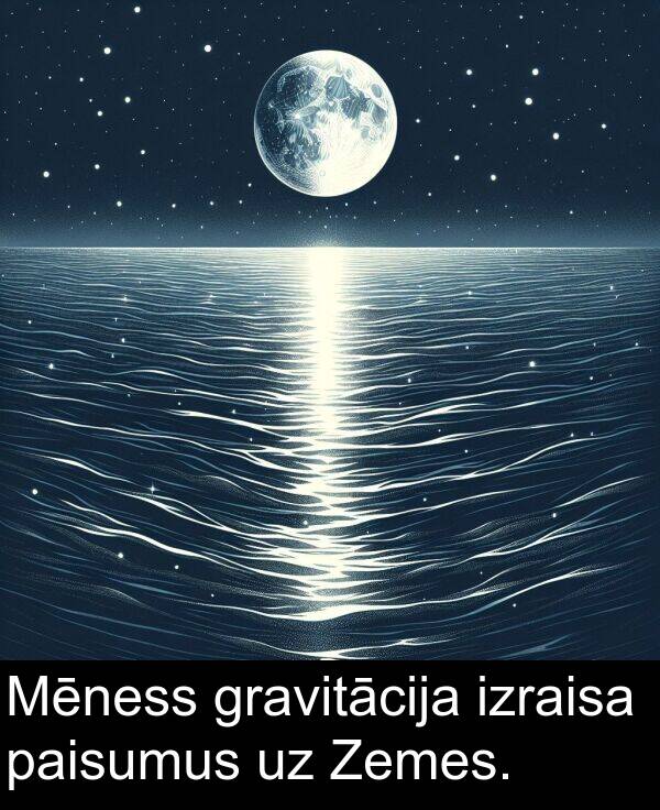 gravitācija: Mēness gravitācija izraisa paisumus uz Zemes.