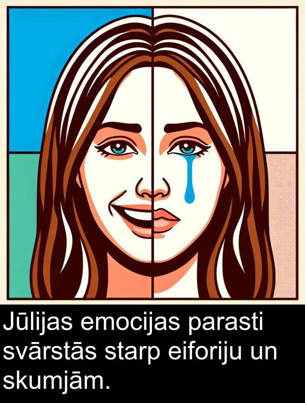 eiforiju: Jūlijas emocijas parasti svārstās starp eiforiju un skumjām.
