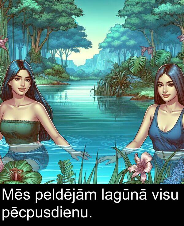 lagūnā: Mēs peldējām lagūnā visu pēcpusdienu.