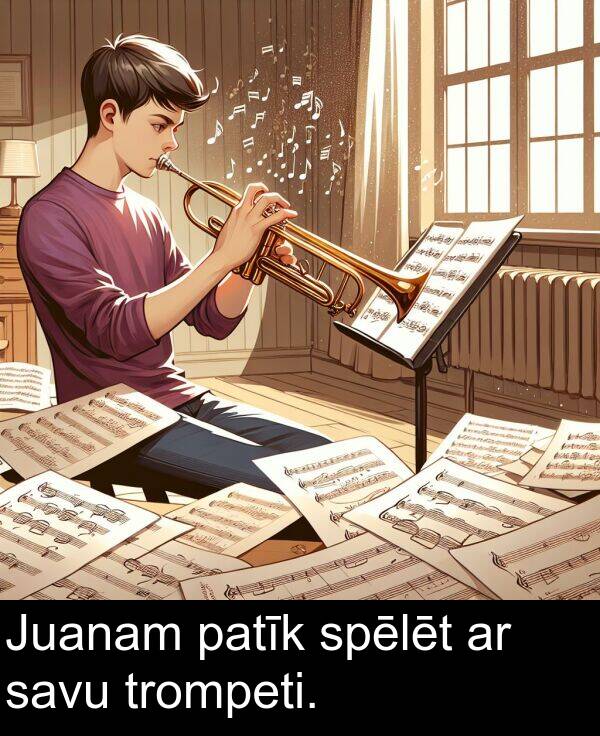 spēlēt: Juanam patīk spēlēt ar savu trompeti.