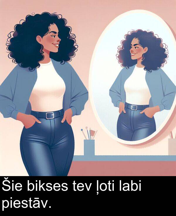 ļoti: Šie bikses tev ļoti labi piestāv.
