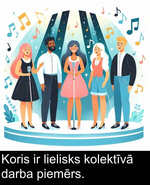 kolektīvā: Koris ir lielisks kolektīvā darba piemērs.