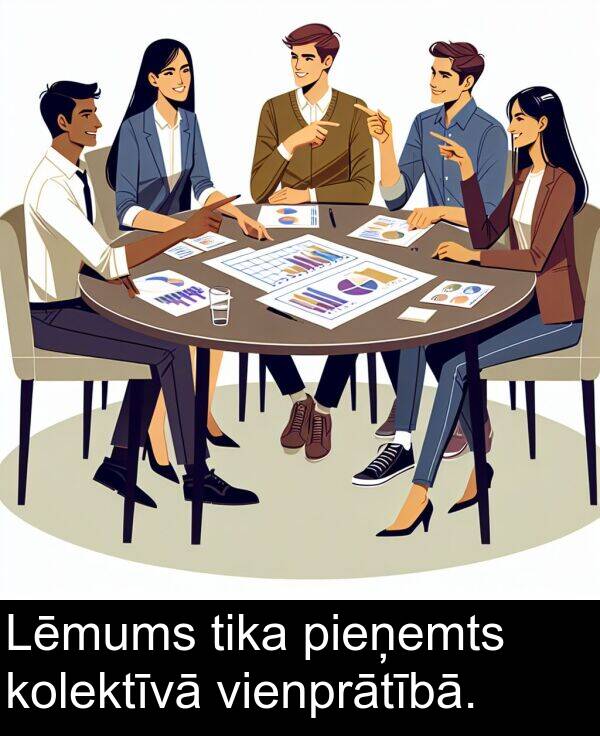 kolektīvā: Lēmums tika pieņemts kolektīvā vienprātībā.