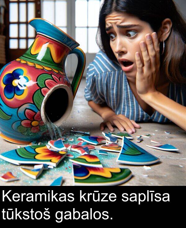 gabalos: Keramikas krūze saplīsa tūkstoš gabalos.