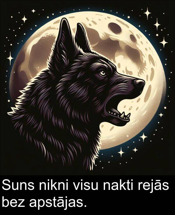 nakti: Suns nikni visu nakti rejās bez apstājas.