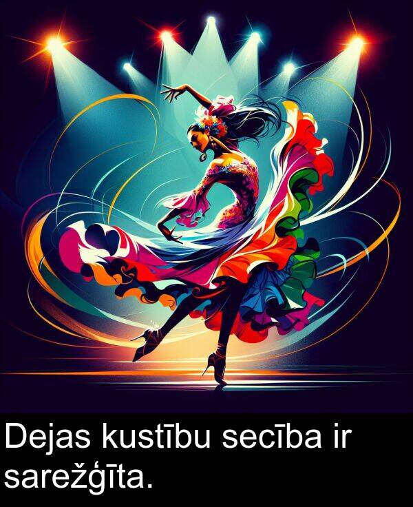 kustību: Dejas kustību secība ir sarežģīta.