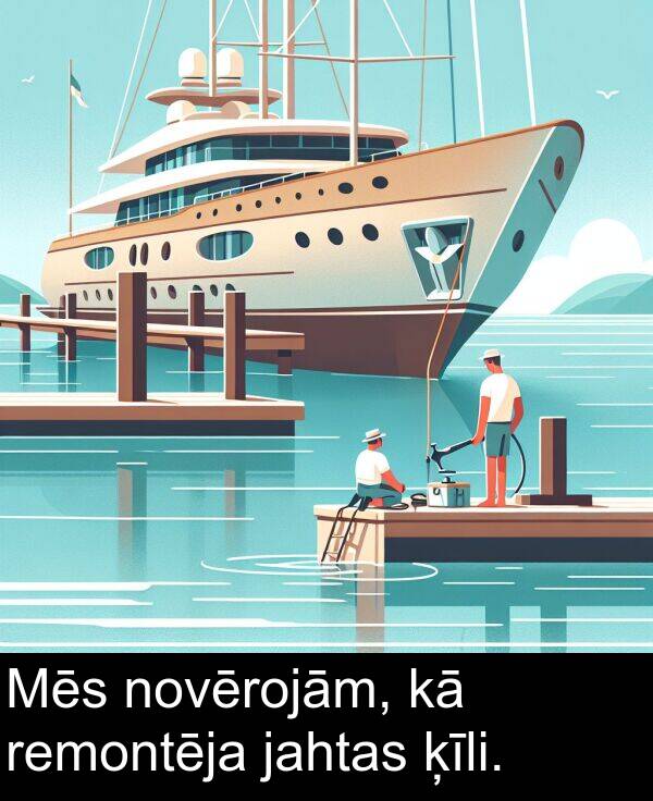 jahtas: Mēs novērojām, kā remontēja jahtas ķīli.