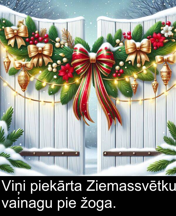 žoga: Viņi piekārta Ziemassvētku vainagu pie žoga.