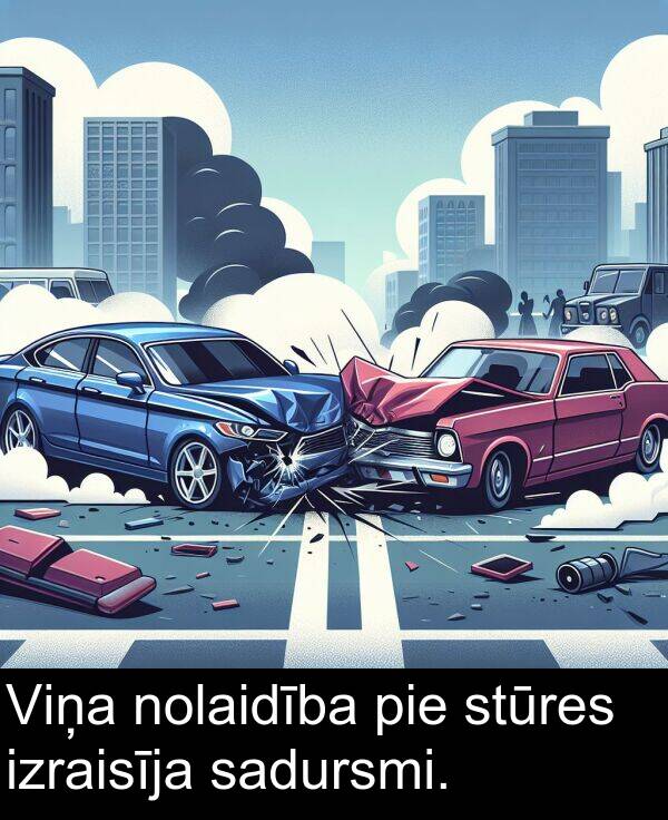 sadursmi: Viņa nolaidība pie stūres izraisīja sadursmi.