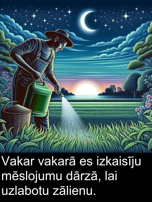 izkaisīju: Vakar vakarā es izkaisīju mēslojumu dārzā, lai uzlabotu zālienu.