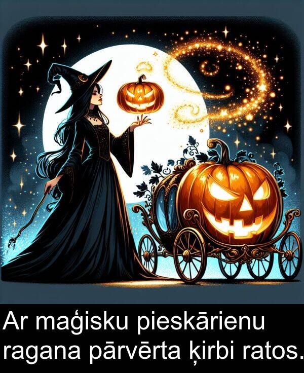 ķirbi: Ar maģisku pieskārienu ragana pārvērta ķirbi ratos.