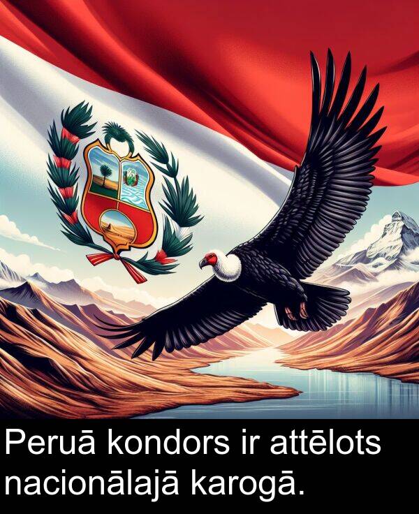 nacionālajā: Peruā kondors ir attēlots nacionālajā karogā.