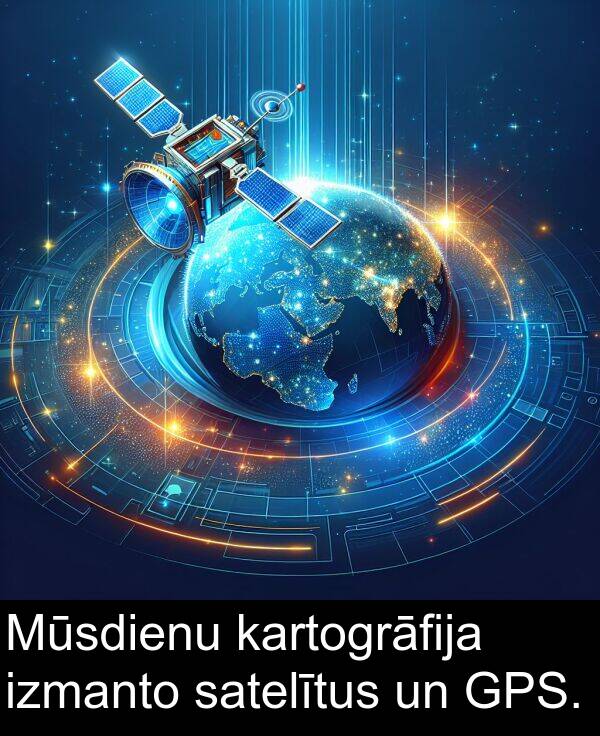 kartogrāfija: Mūsdienu kartogrāfija izmanto satelītus un GPS.