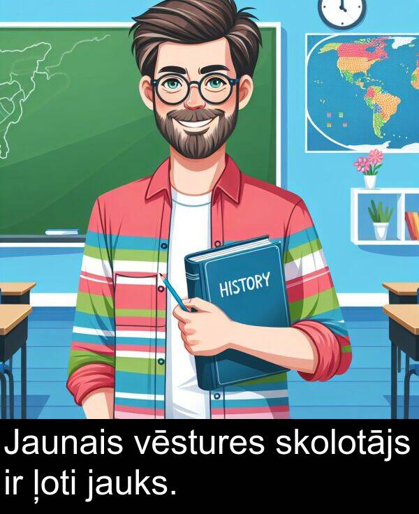 skolotājs: Jaunais vēstures skolotājs ir ļoti jauks.