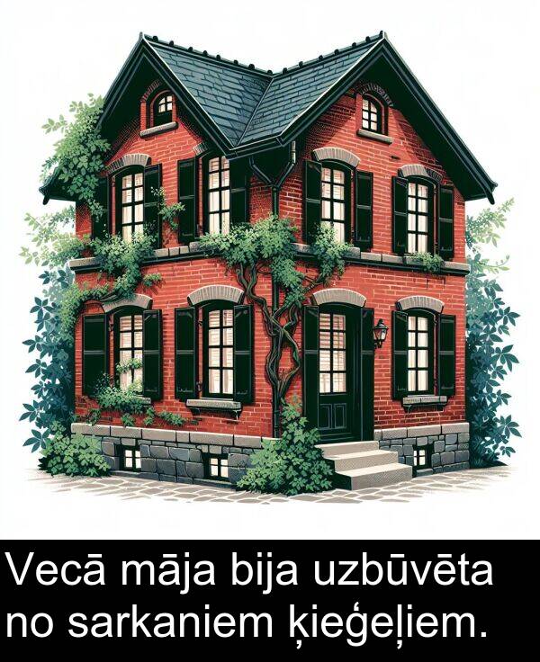 ķieģeļiem: Vecā māja bija uzbūvēta no sarkaniem ķieģeļiem.