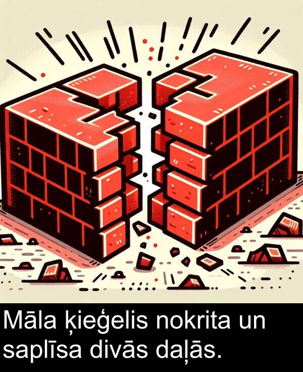 ķieģelis: Māla ķieģelis nokrita un saplīsa divās daļās.