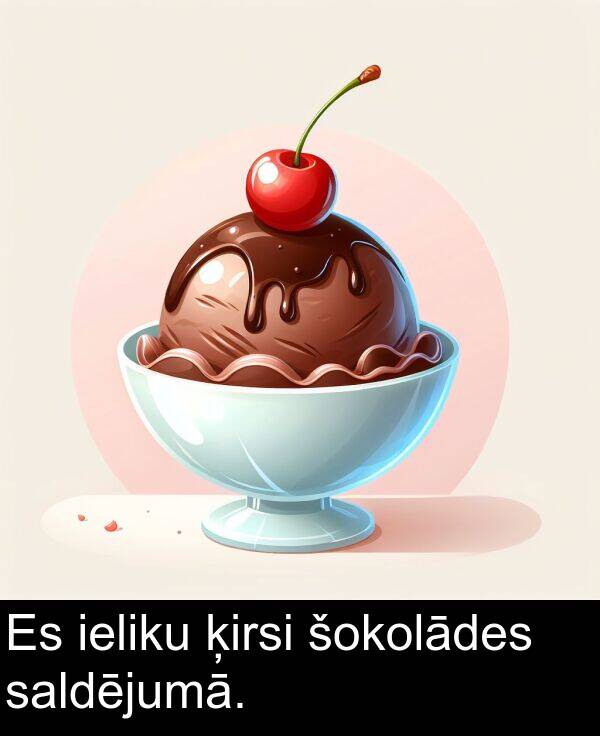 ķirsi: Es ieliku ķirsi šokolādes saldējumā.