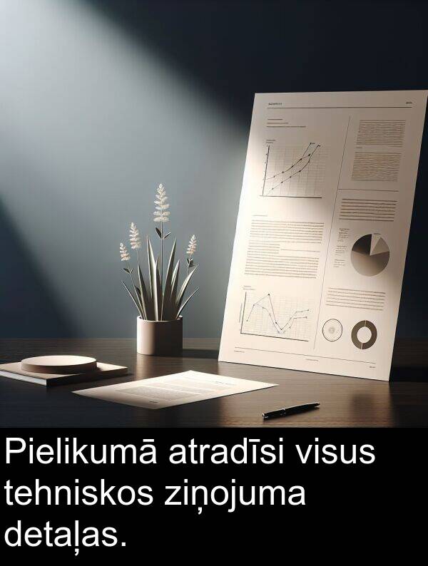 ziņojuma: Pielikumā atradīsi visus tehniskos ziņojuma detaļas.