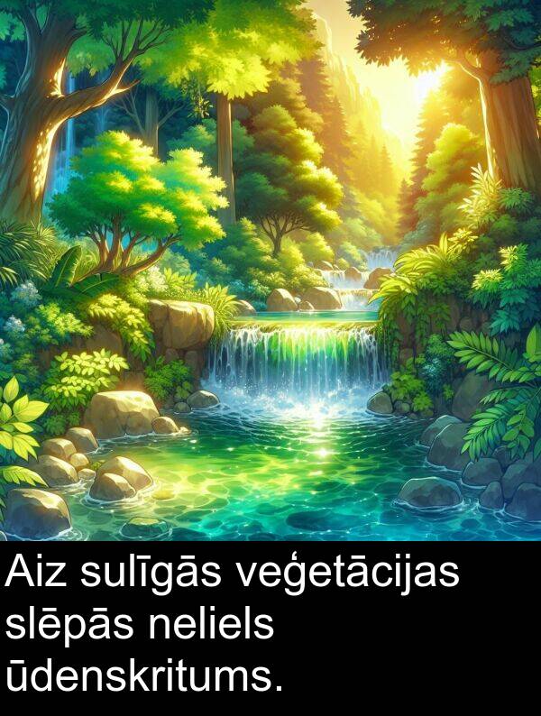 veģetācijas: Aiz sulīgās veģetācijas slēpās neliels ūdenskritums.