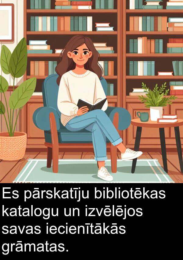 iecienītākās: Es pārskatīju bibliotēkas katalogu un izvēlējos savas iecienītākās grāmatas.