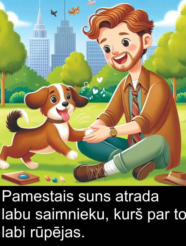 kurš: Pamestais suns atrada labu saimnieku, kurš par to labi rūpējas.
