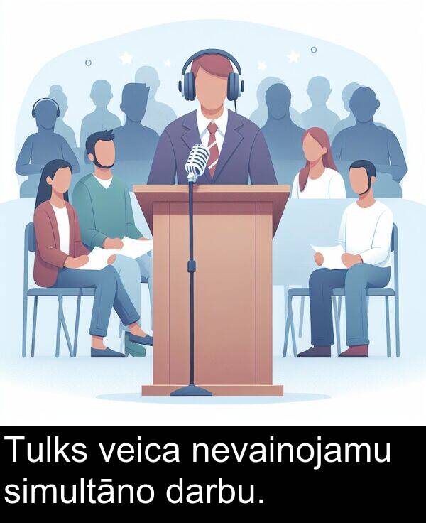 simultāno: Tulks veica nevainojamu simultāno darbu.