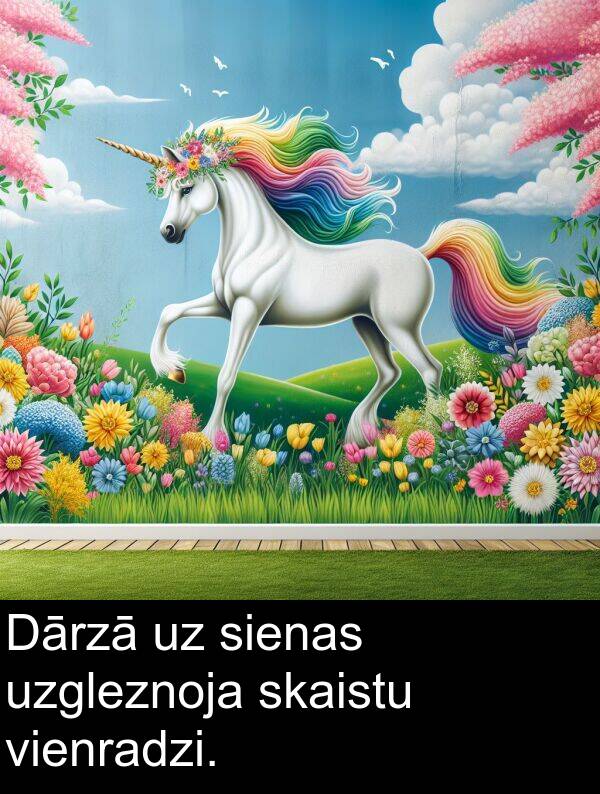 vienradzi: Dārzā uz sienas uzgleznoja skaistu vienradzi.