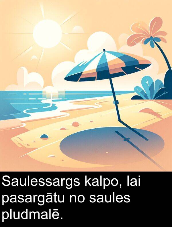 kalpo: Saulessargs kalpo, lai pasargātu no saules pludmalē.