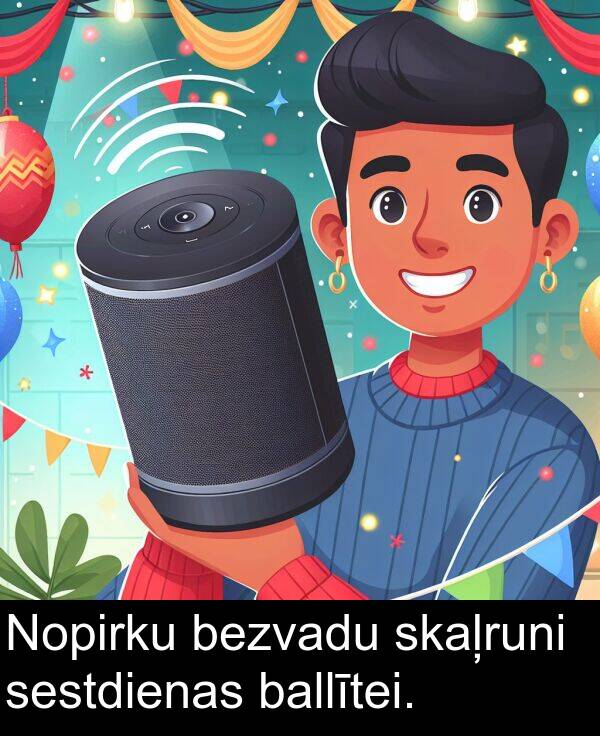 skaļruni: Nopirku bezvadu skaļruni sestdienas ballītei.