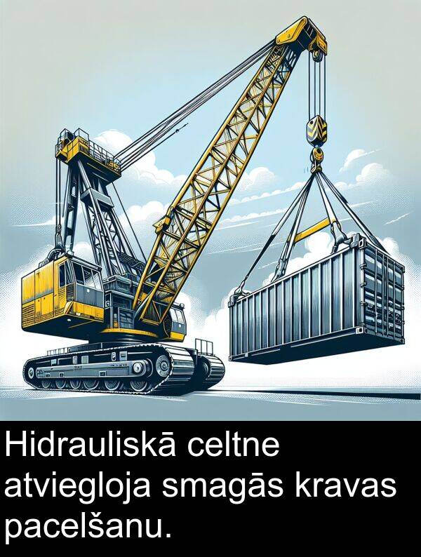 kravas: Hidrauliskā celtne atviegloja smagās kravas pacelšanu.