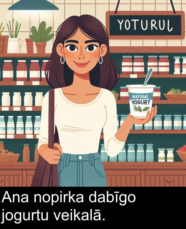 jogurtu: Ana nopirka dabīgo jogurtu veikalā.