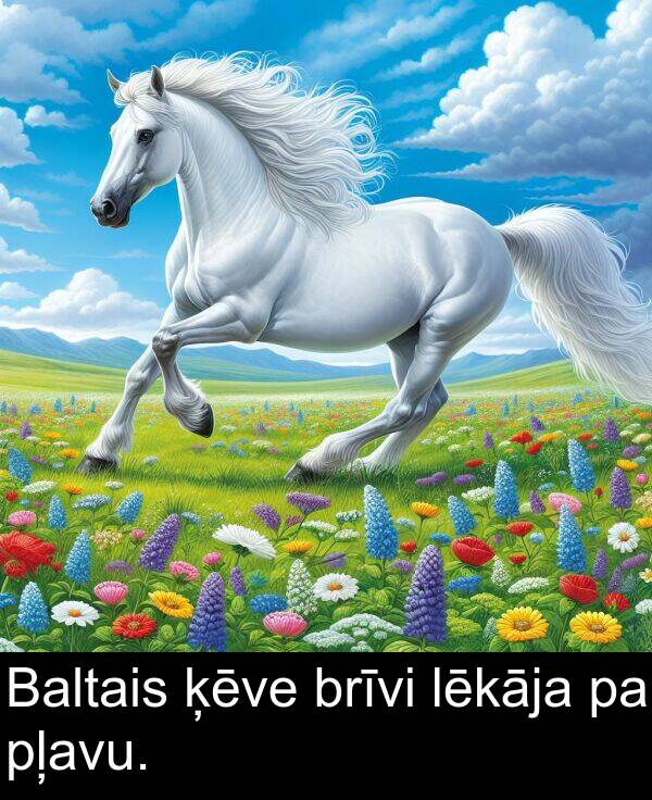 ķēve: Baltais ķēve brīvi lēkāja pa pļavu.